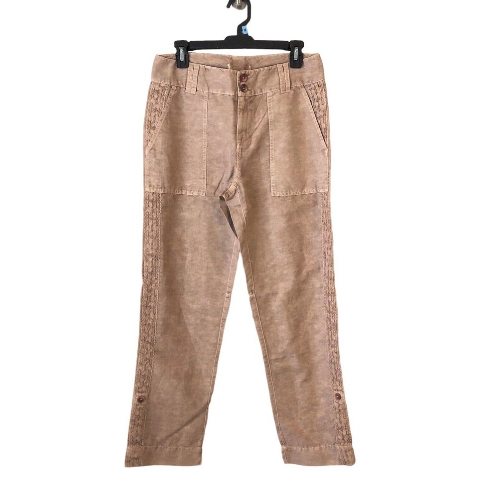NWOT Sundance Organia Lace Pants Size 12 Linen Cotton Blnd Relaxed Fit Rose Dust - Picture 2 of 9